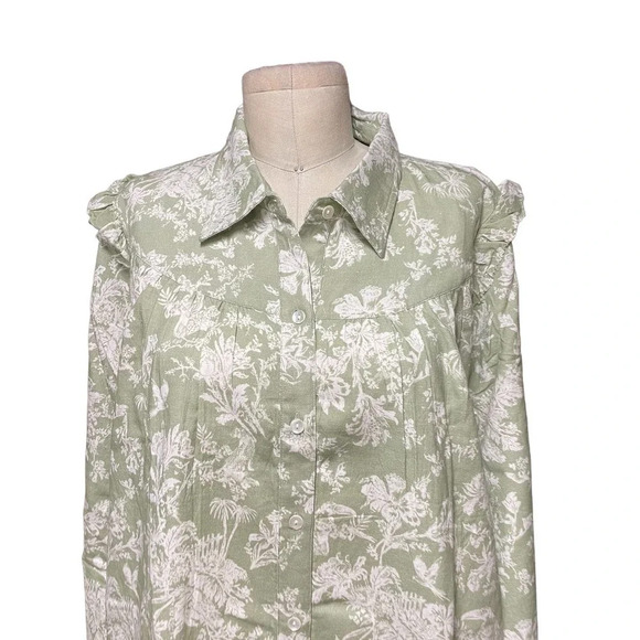 Roller Rabbit Caxias Darya Dress Sage Green White Floral Size Medium - Picture 3 of 10